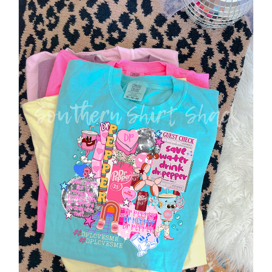 Dr.P soda collage Comfort Colors tee | Lagoon Blue