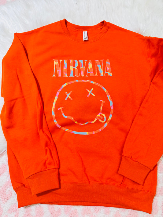 Orange Smiley Band Sweatshirt | S | READY TO SHIP