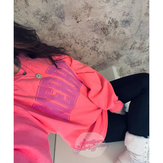 Varsity MERRY neon pink Sweatshirt