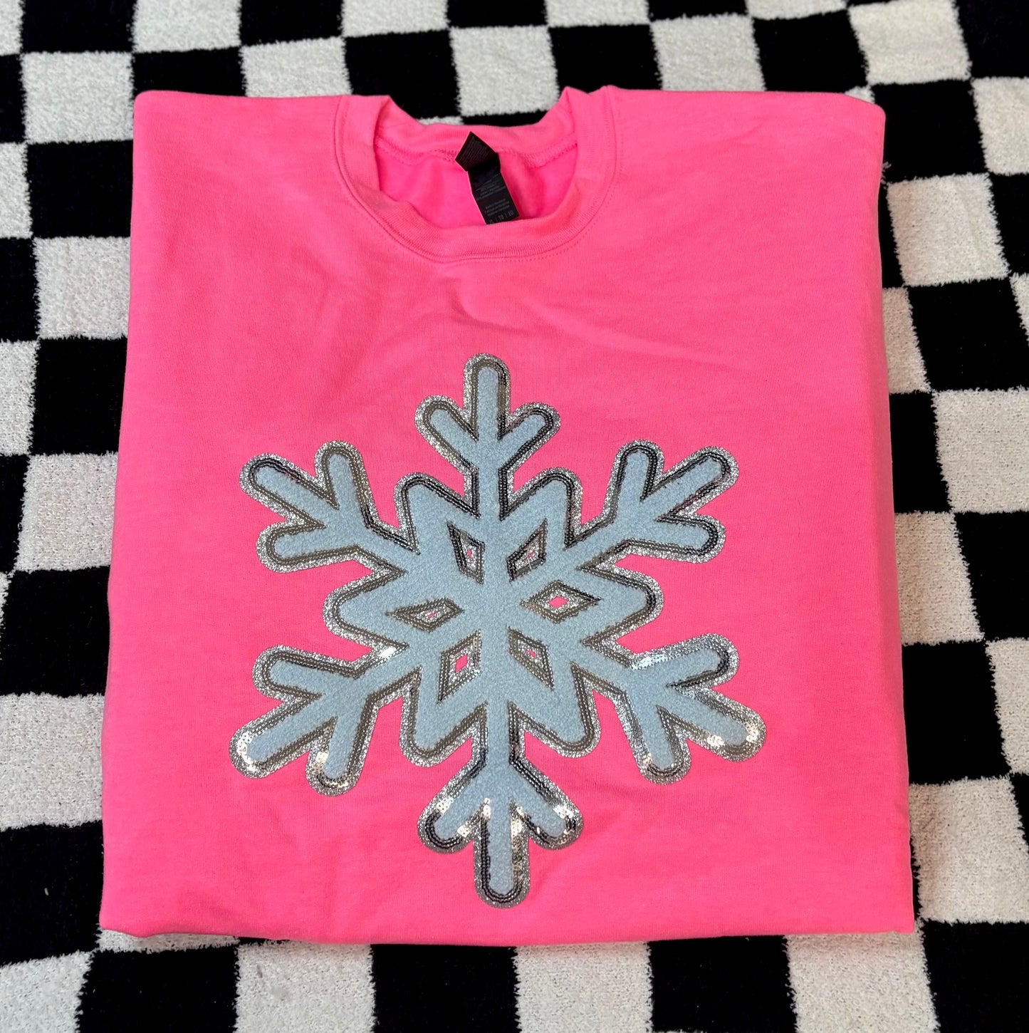 Neon pink and blue snowflake patch sweatshirt XL READY TO SHIP