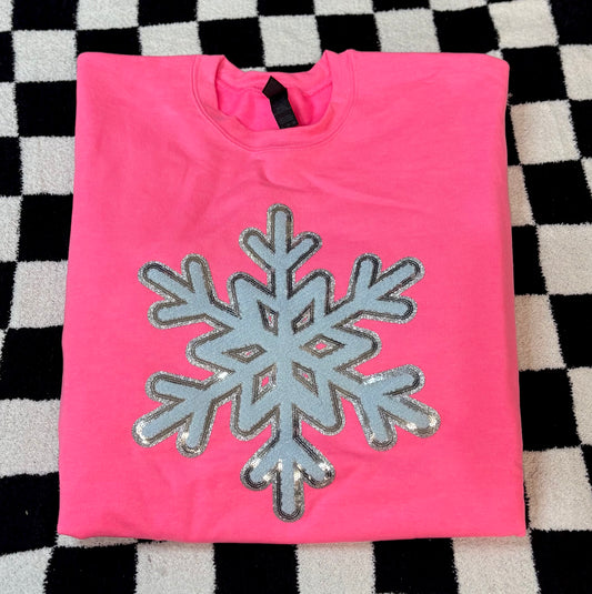 Neon pink and blue snowflake patch sweatshirt XL READY TO SHIP