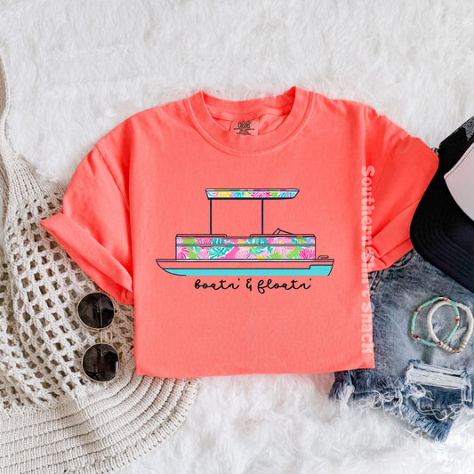 Boatin’ & Floatin’ | Neon Orange Comfort Colors tee