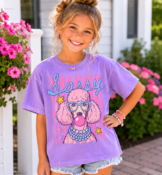 Sassy Poodle Youth Size | Violet Comfort Colors tee