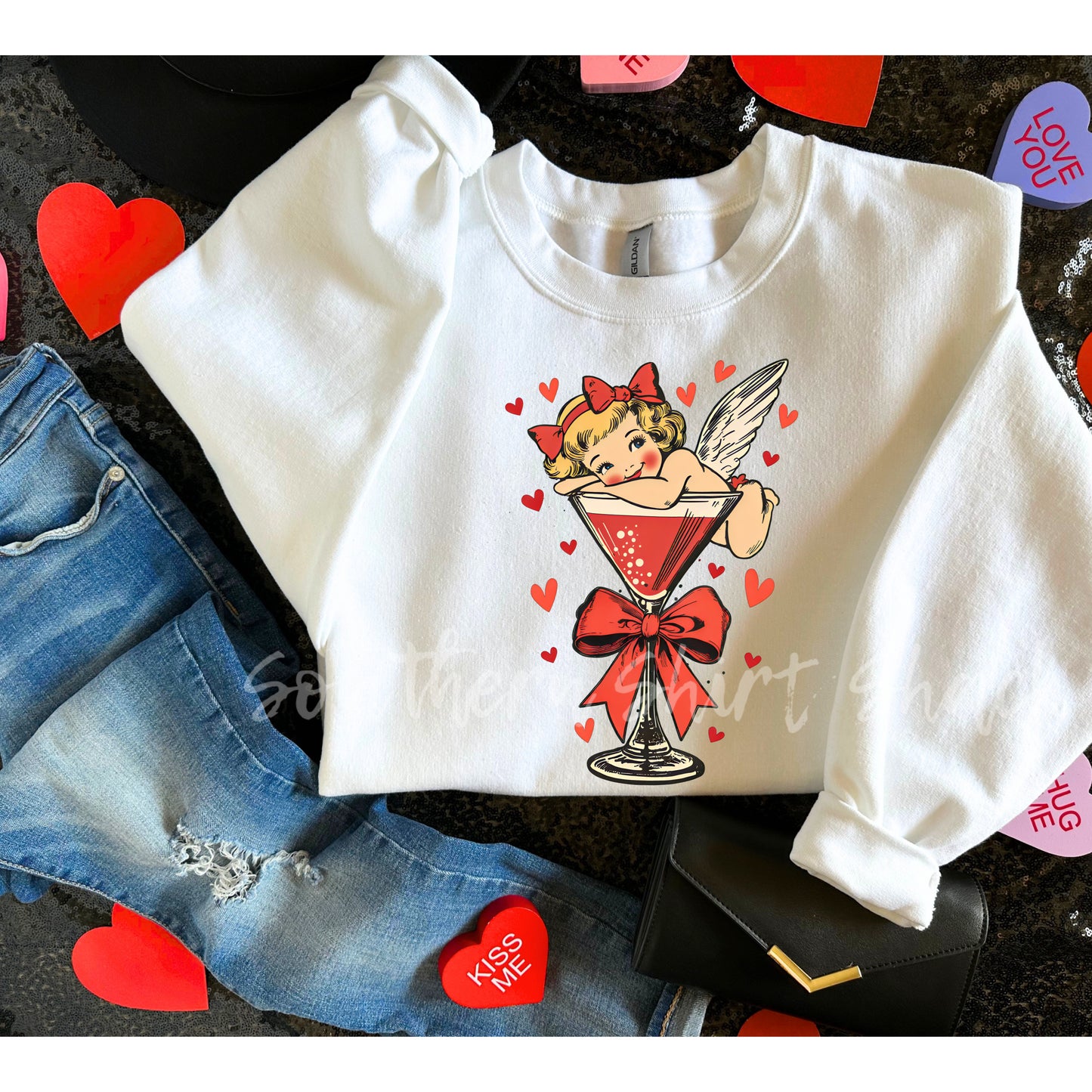 Retro Valentine Martini | White Sweatshirt