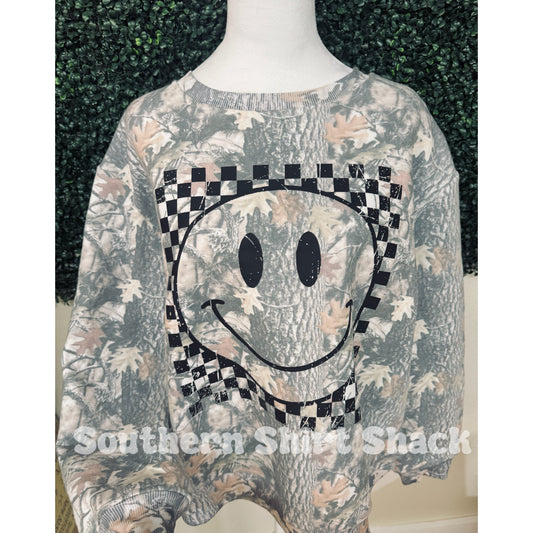 Smiley Tree Camo Sweatshirt - Ready to Ship