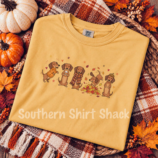 Fall Weenie Dogs | Mustard Comfort Colors tee