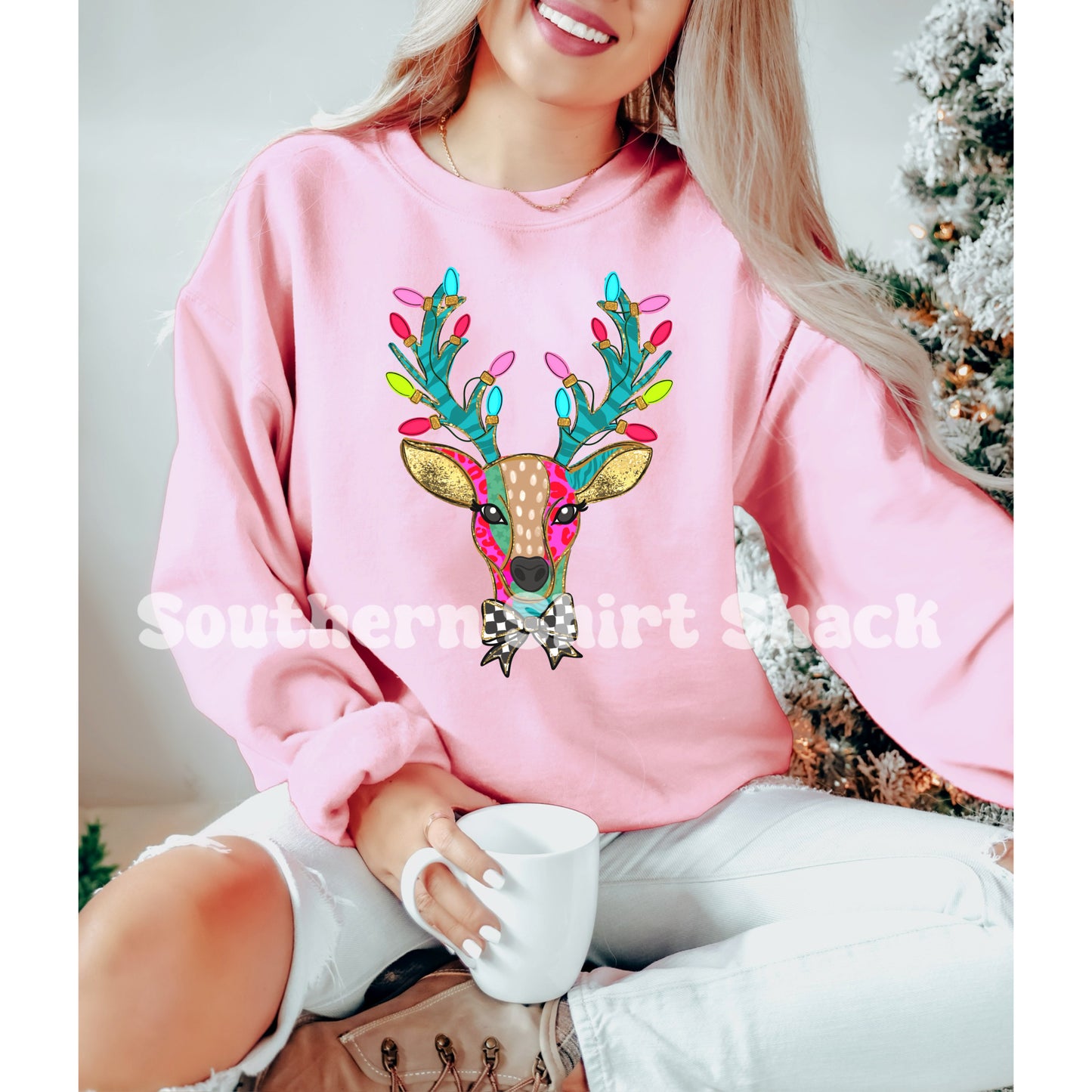 Vibrant Reindeer | Light Pink Sweatshirt