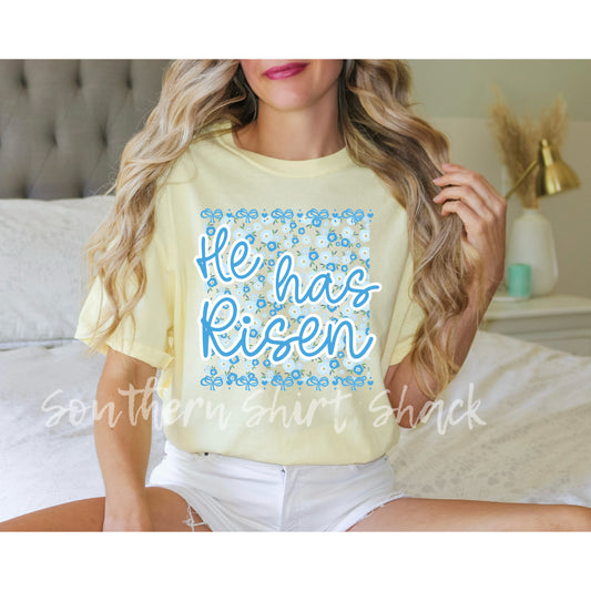 Floral He Has Risen Comfort Colors tee | Banana