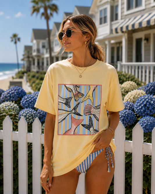 Preppy Striped Fish Comfort Colors Butter Yellow