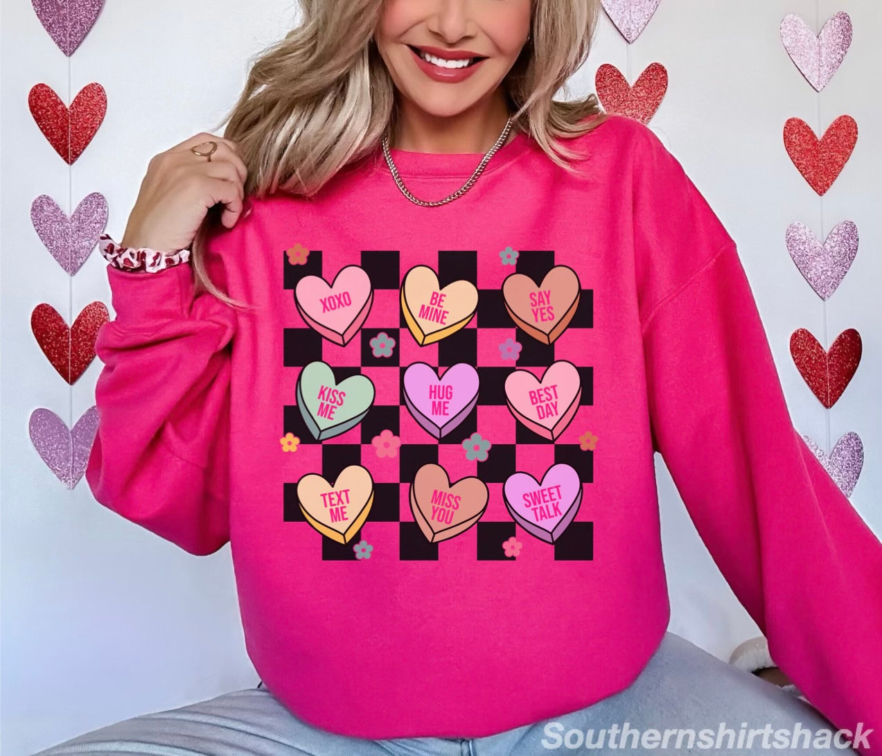 Checkered Candy Hearts Sweatshirt
