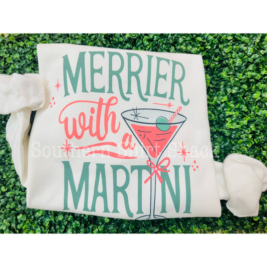 Merrier with a Martini | White Sweatshirt