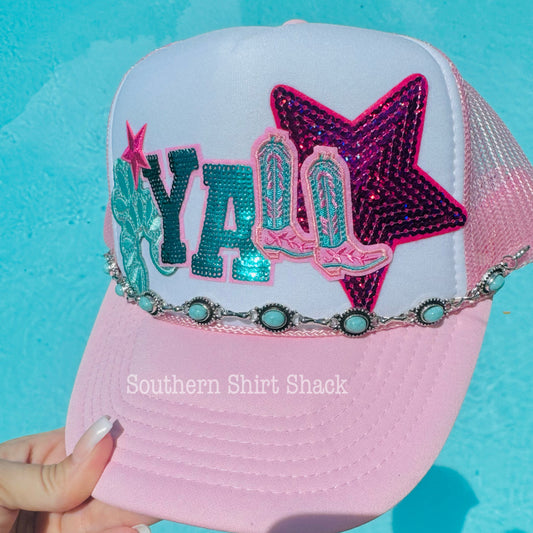 Yall pink & turquoise western Trucker Hat