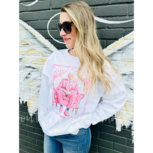 Pink Valentine Trump Sweatshirt | White