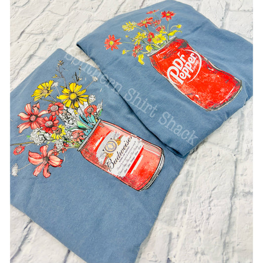 Floral Drink Can | Blue Jean CC tee