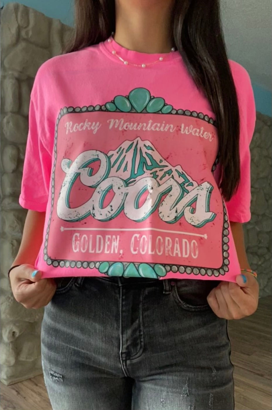 Rocky Mountain Water | Comfort Colors neon pink