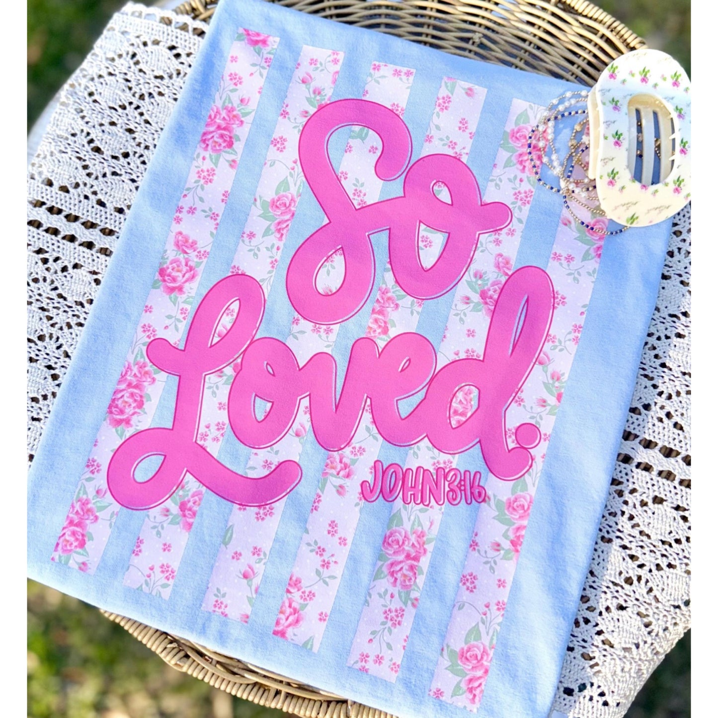 Fancy Floral So Loved Comfort Colors tee | Light Blue