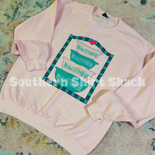 Turquoise Pyrex Sweatshirt | light pink