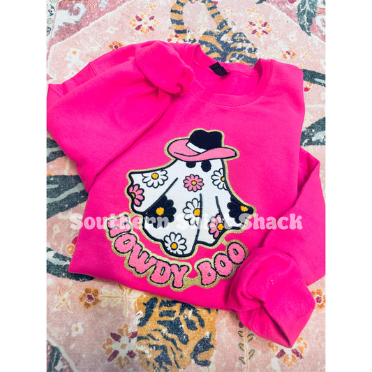 Howdy Boo Chenille Patch Sweatshirt | Hot Pink