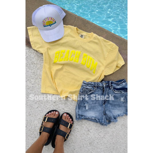 Cropped Beach Bum PUFF Comfort Colors Tee | Butter Yellow | Monochromatic
