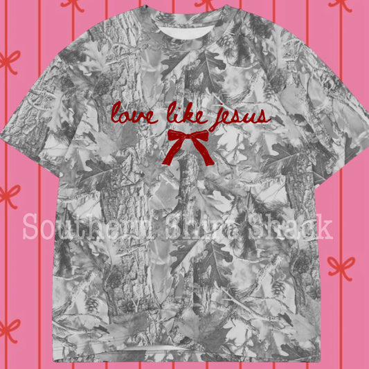 Love like Jesus (red) | Gray Camo Tee