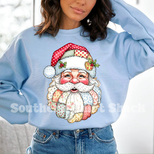 Patch Work Santa | Light Blue Sweatshirt