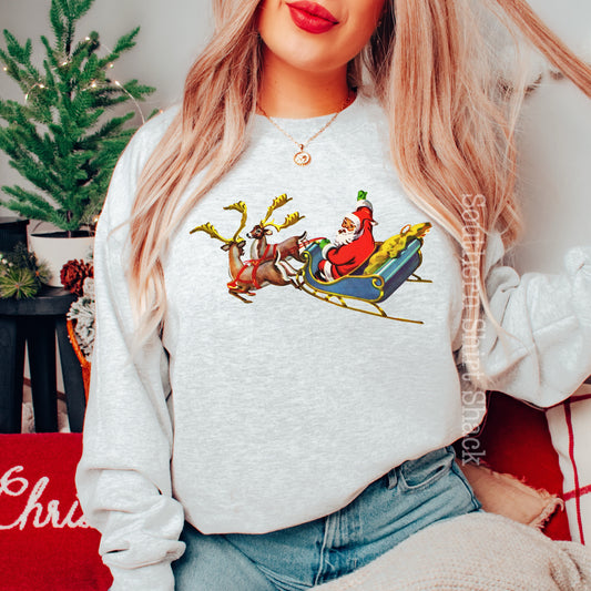 Retro Santa Sleigh | Ash Gray Sweatshirt