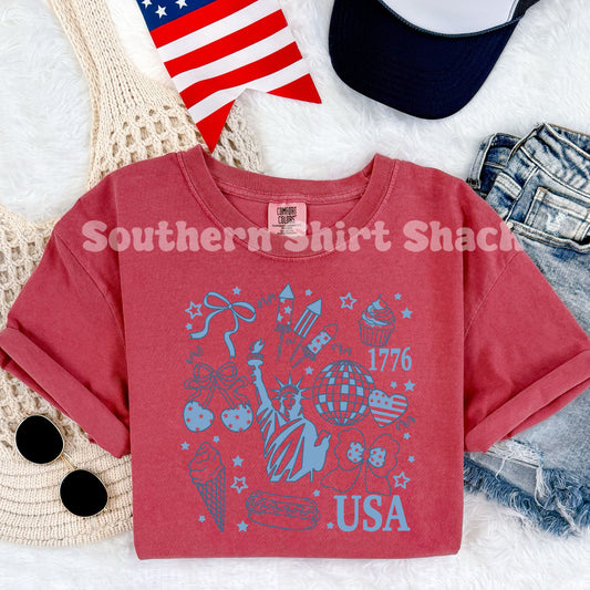 Preppy Liberty Collage | Crimson Comfort Colors tee