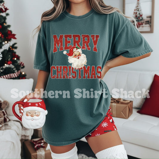 Merry Christmas | Emerald Green Comfort Colors tee