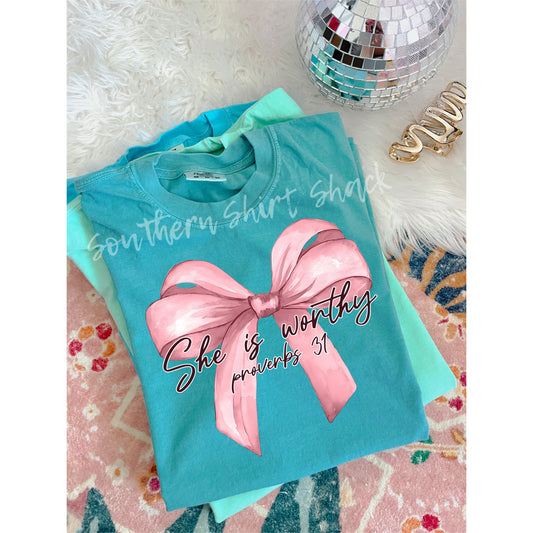 She is Worthy Comfort Colors tee | Seafoam