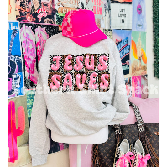 Preppy Animal Print Jesus Saves  Sweatshirt | Ash gray