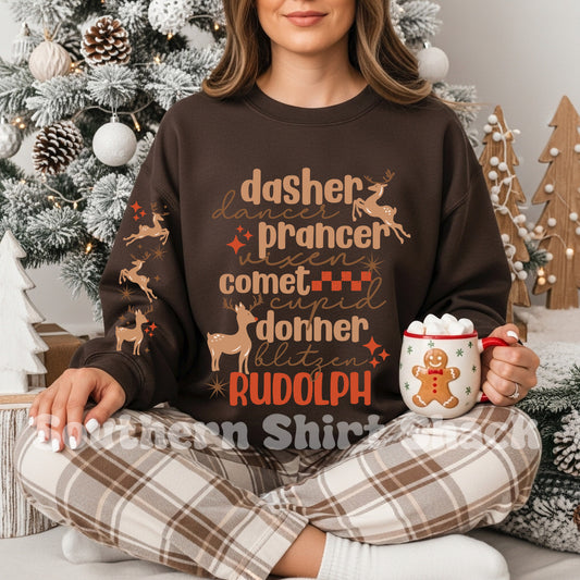 Reindeer Sweatshirt with Sleeve | Brown Sweatshirt