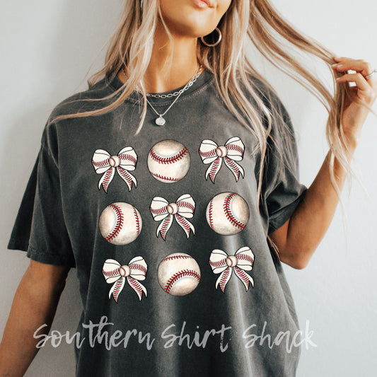 Baseball Bows Comfort Colors tee | Pepper