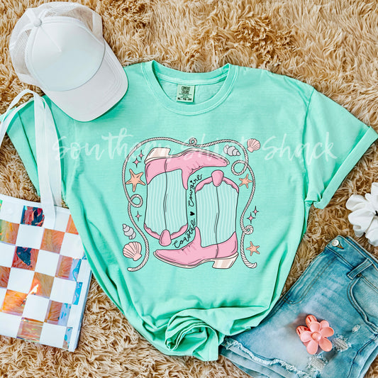 Coastal Cowgirl Boots Comfort Colors tee | Island Reef