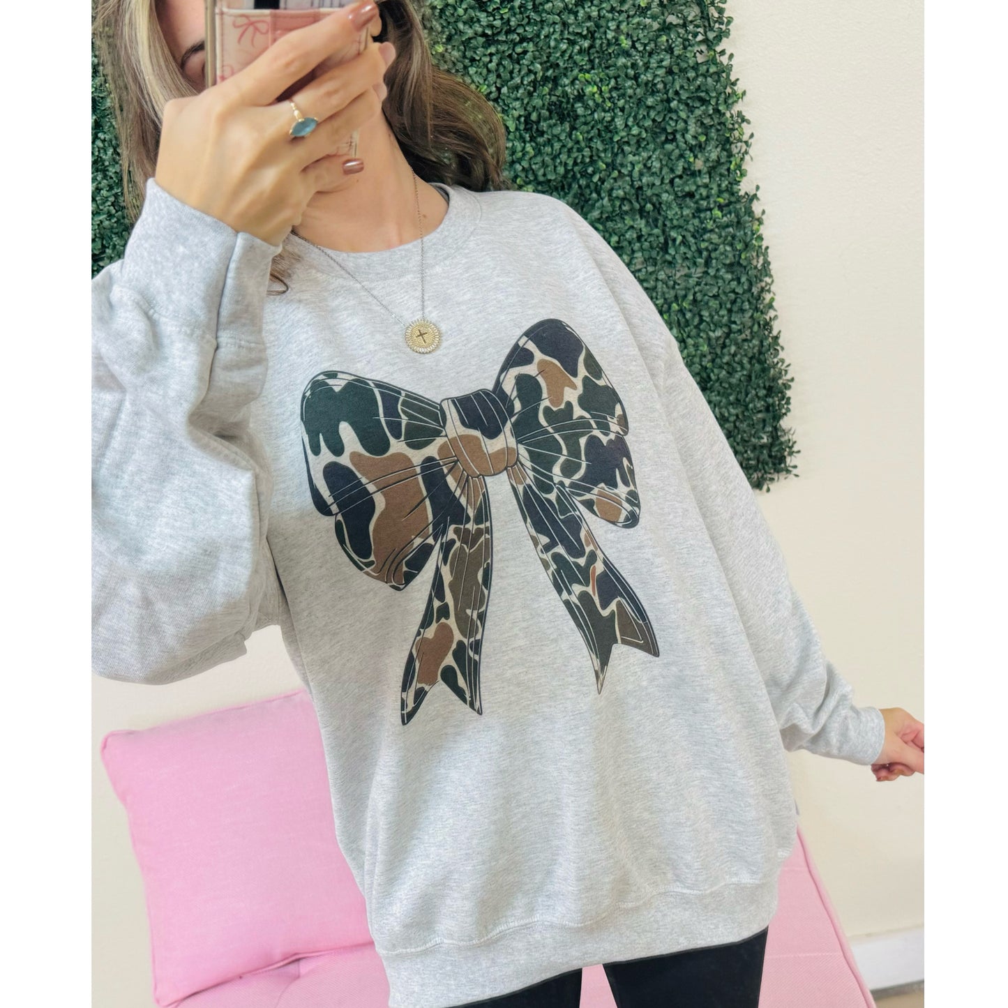 Ash Gray Camo Bow Sweatshirt