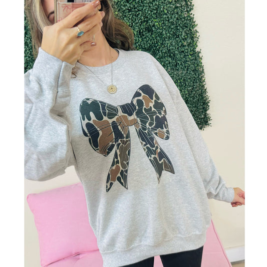 Ash Gray Camo Bow Sweatshirt