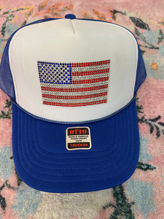 Oopsie bling american flag trucker hat