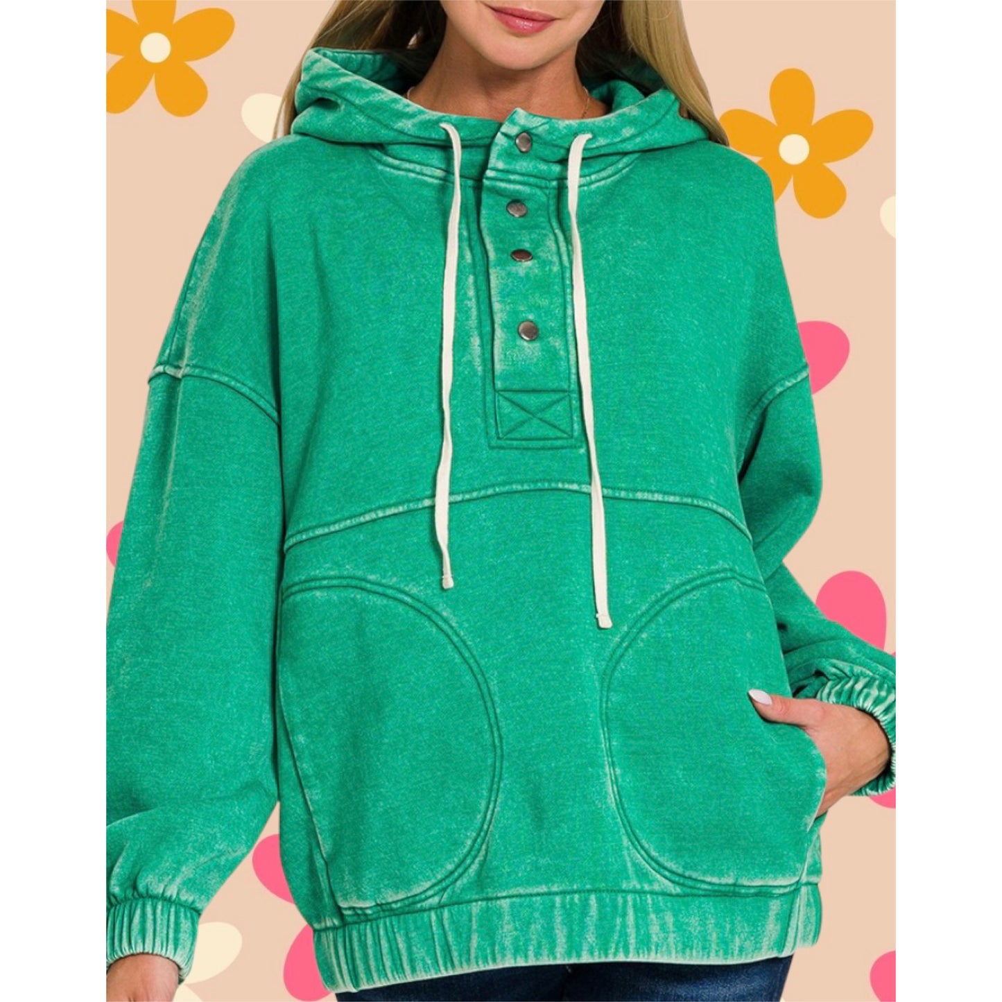 Snow Day Hooded Pullover green,teal & fuscia  (ready to ship!)