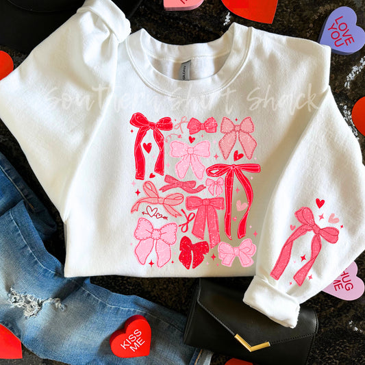 Pink & Red Girly Bows Sweatshirt~ White