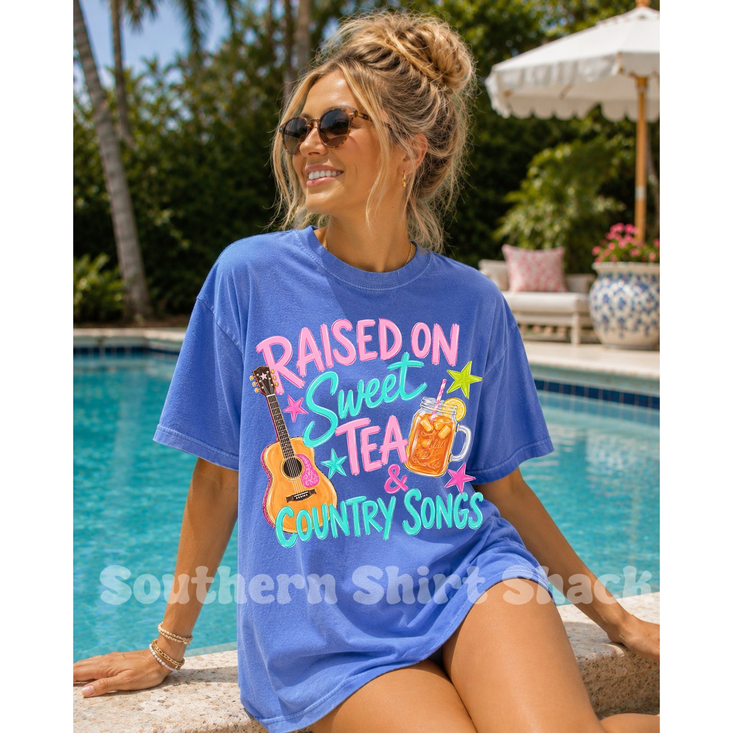 Raised on Sweet Tea & Country Songs Comfort Colors tee | Flo blue