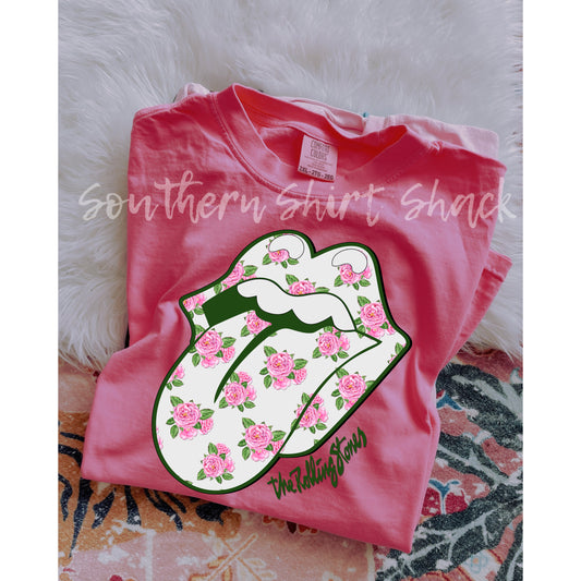 Shabby Chic Floral Tongue Comfort Colors tee | Crunchberry