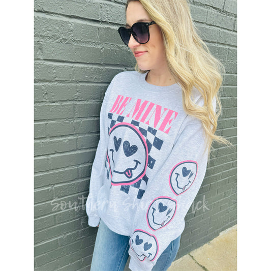 Be Mine Smiley Sleeve Sweatshirt | Ash Gray
