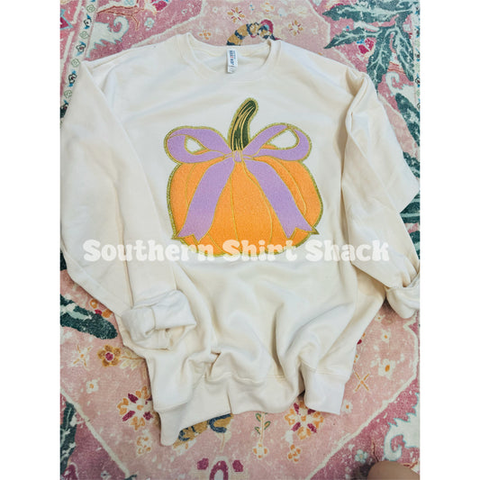 Pumpkin Bow Patch Sweatshirt | Cream