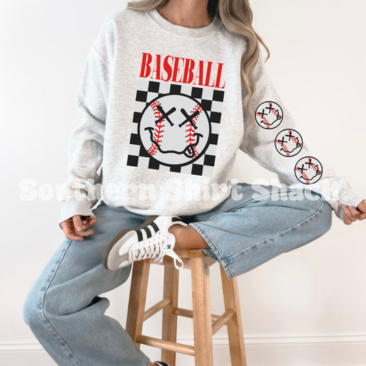 Baseball Smiley Sleeve Sweatshirt