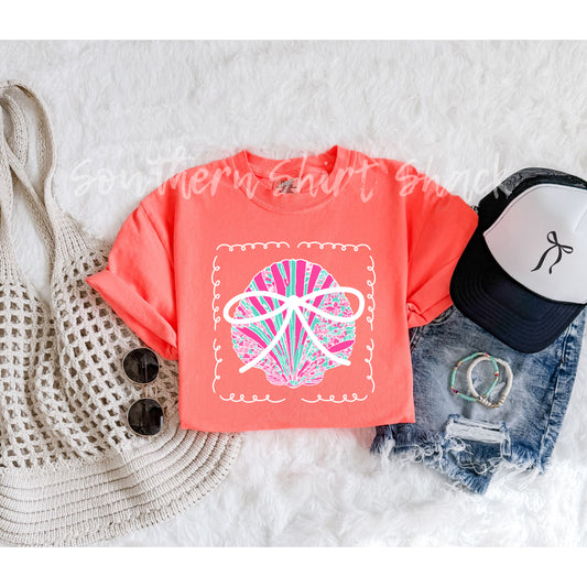 Preppy Seashell | Neon Orange Comfort Colors tee