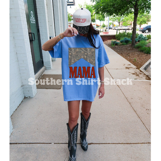 Camo Mama Comfort Colors tee | Flo blue