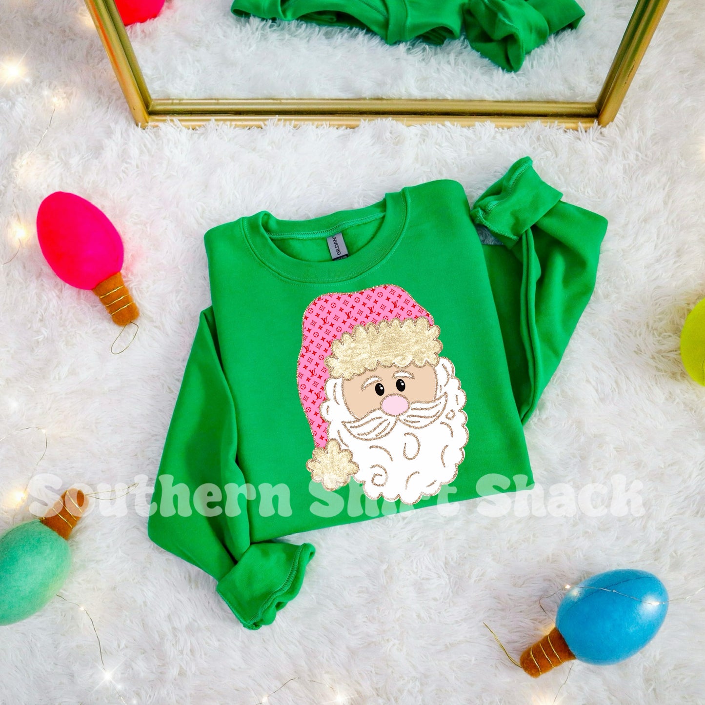 Boujee Pink Santa Hat | Kelly Green Sweatshirt
