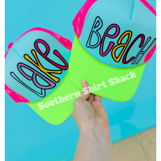 Colorful Lake | Beach Neon Color Block Trucker Hat