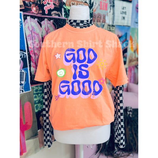 Groovy God is Good | Neon Cantelope Comfort Colors Tee