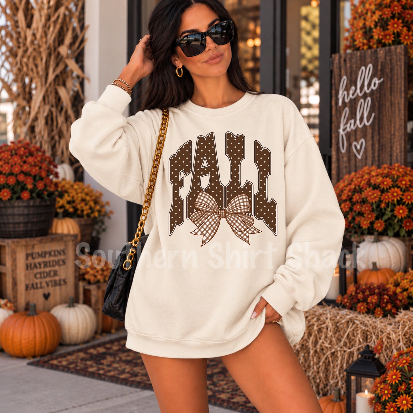 Polka Dot Fall Cream Gildan Softstyle Sweatshirt