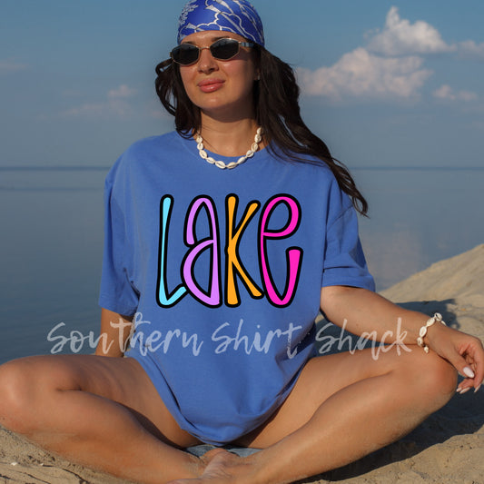 Colorful LAKE Comfort Colors tee | Flo blue